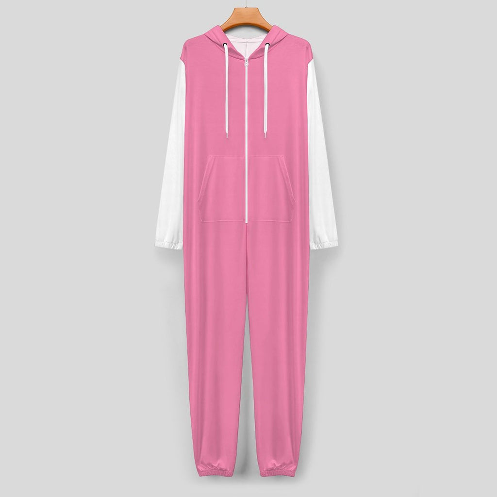 Faux Cotton Women Zip up Jumpsuit Pajama (Pink)