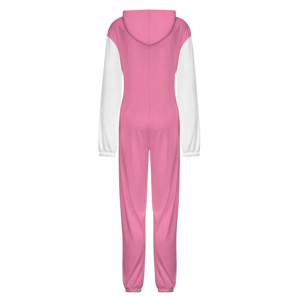 Faux Cotton Women Zip up Jumpsuit Pajama (Pink)
