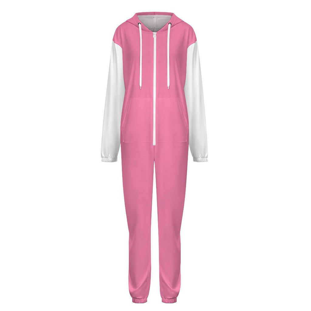Faux Cotton Women Zip up Jumpsuit Pajama (Pink)