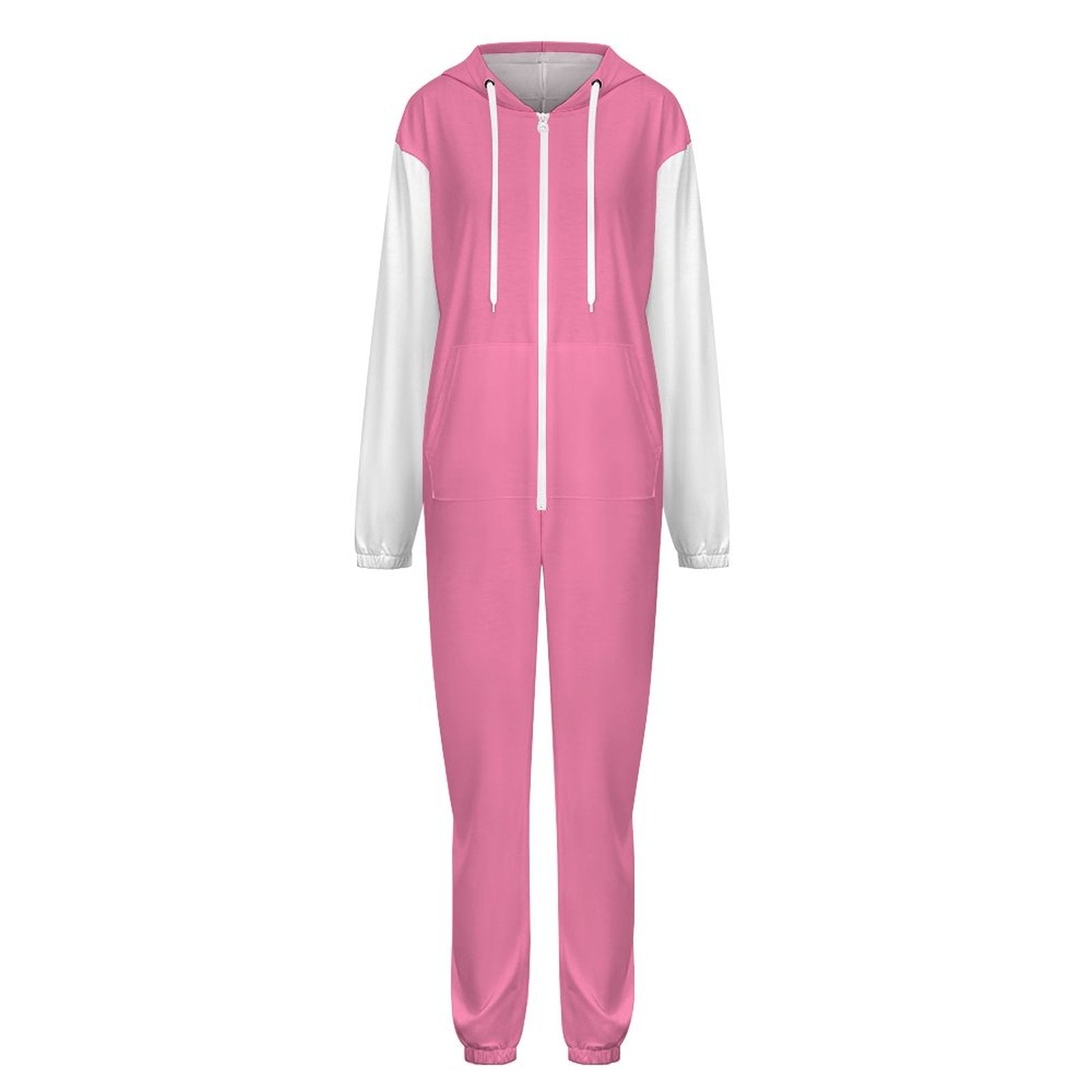 Faux Cotton Women Zip up Jumpsuit Pajama (Pink)