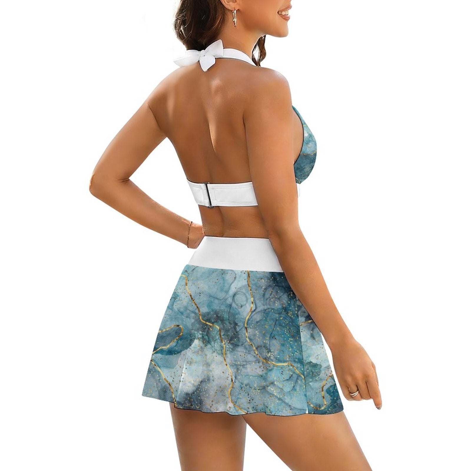 Lace-up Split Skirt Swimsuit Set