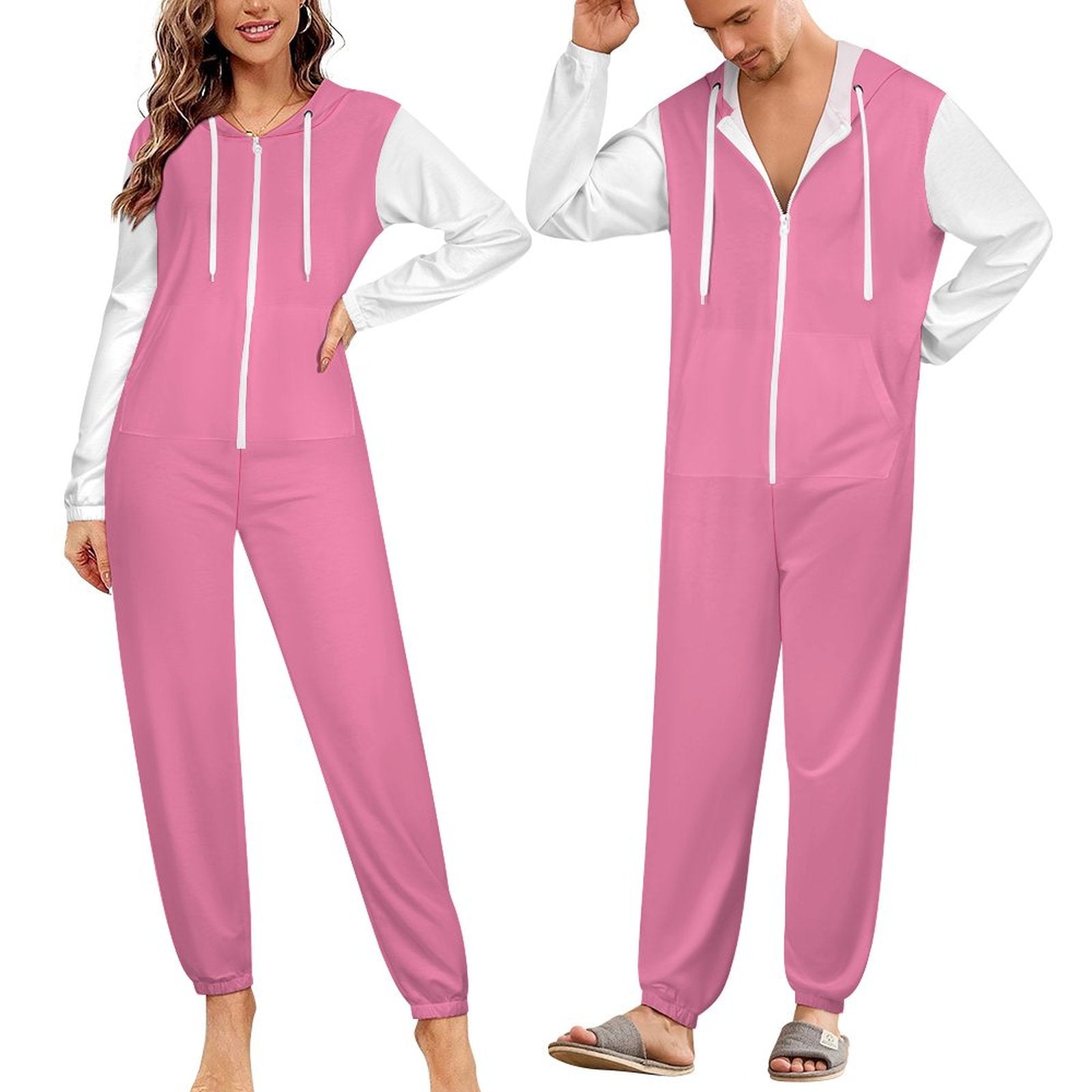 Faux Cotton Women Zip up Jumpsuit Pajama (Pink)