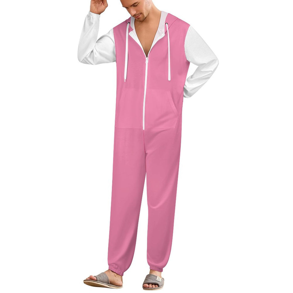 Faux Cotton Women Zip up Jumpsuit Pajama (Pink)